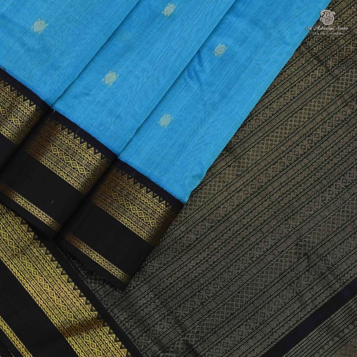 Silk Cotton Sarees Korvai  – Cerulean Blue SAS0033683 - Image 3