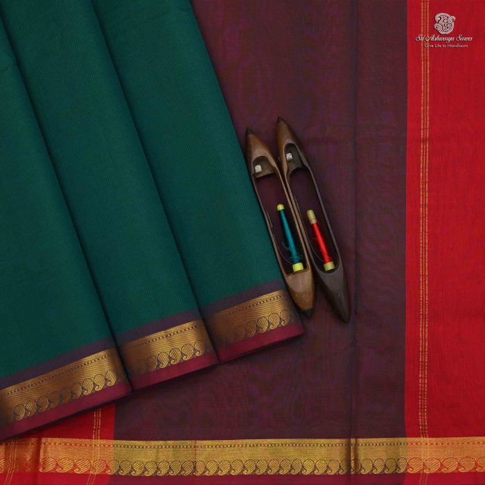 Silk Cotton Sarees Korvai – Lacoste Green SAS0033699 - Image 1