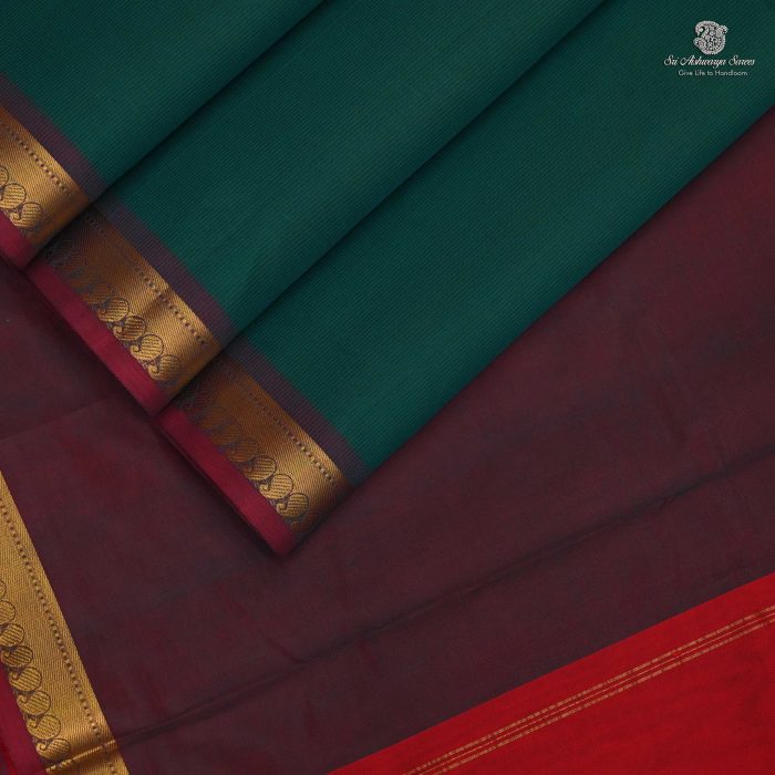 Silk Cotton Sarees Korvai – Lacoste Green SAS0033699 - Image 3
