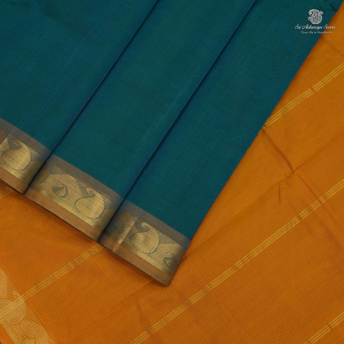 Silk Cotton Sarees Simple– Teal SAS0033702 - Image 3