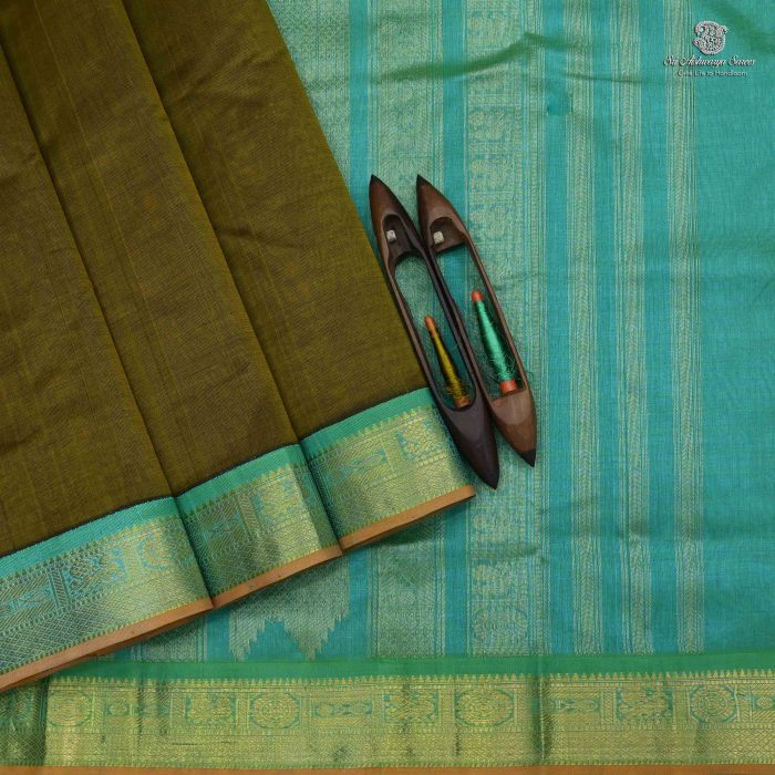 Silk Cotton Sarees – Green Mehandi SAS0033706 - Image 1