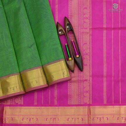 Silk Cotton Saree - Peacock Green SAS0033281
