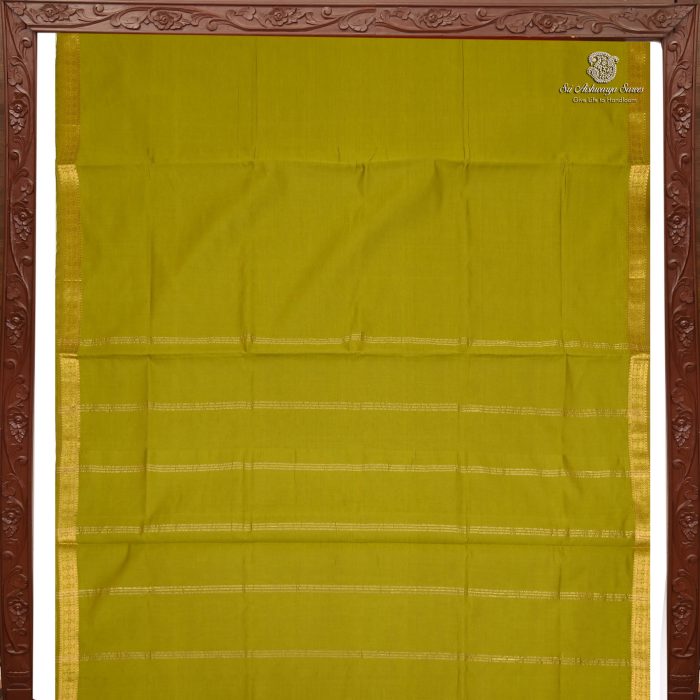Semi Silk Cotton Sarees –Parrot Green SASPC0033852 - Image 4
