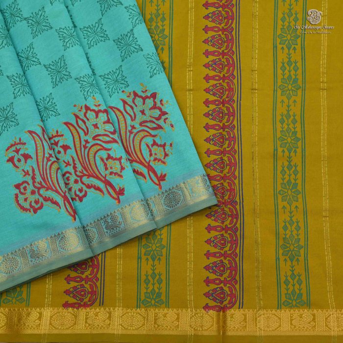 Semi Silk Cotton Printed Sarees –Pastel Green SASPC0033970 - Image 1