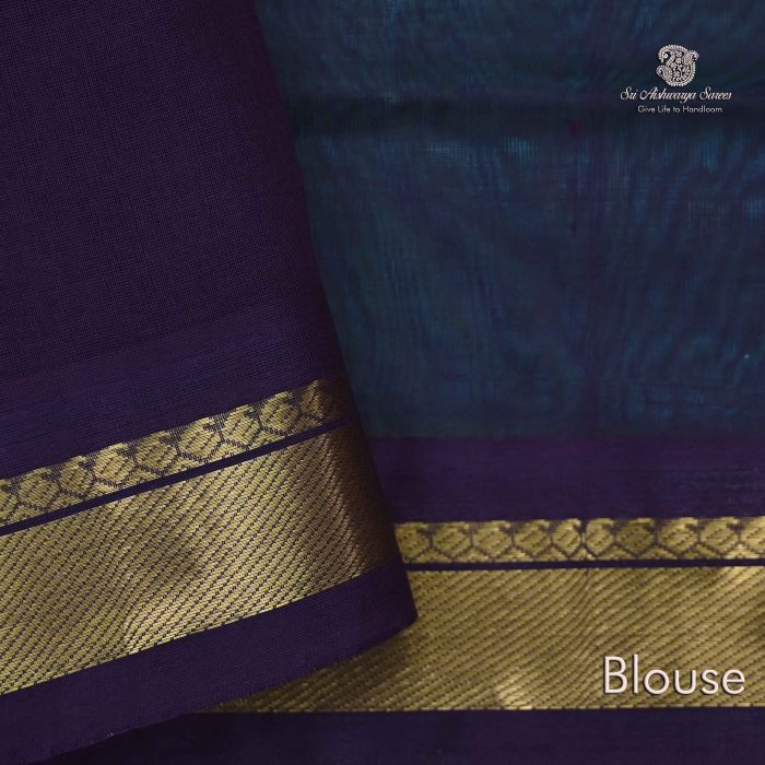 Silk Cotton Sarees Simple – Turquoise Blue SAS0034053 - Image 4