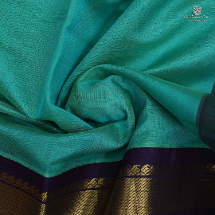 Silk Cotton Sarees Simple – Turquoise Blue SAS0034053 - Image 2