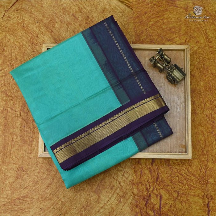 Silk Cotton Sarees Simple – Turquoise Blue SAS0034053 - Image 6