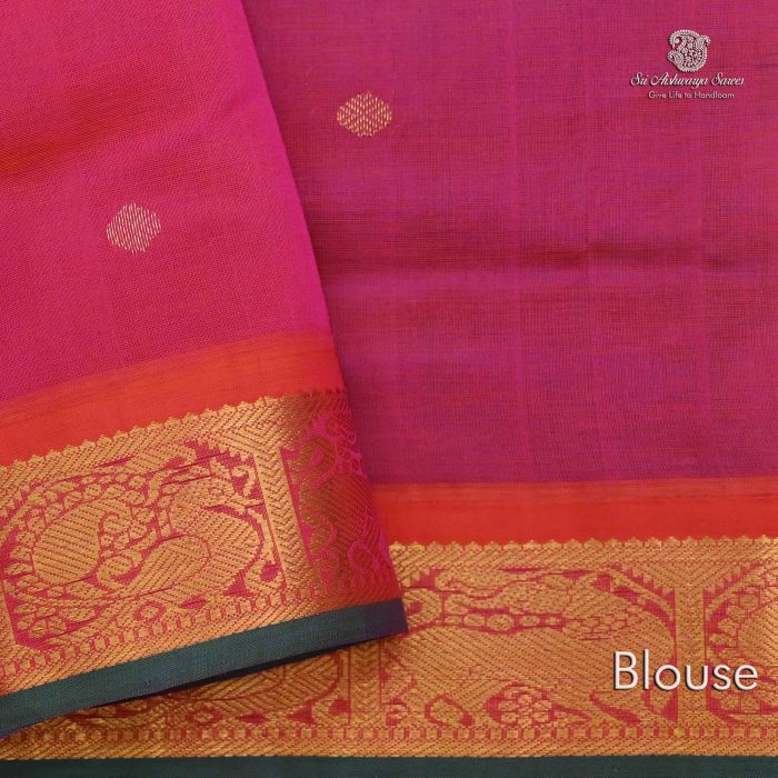 Silk Cotton Sarees Butta – Peacock Green SAS0034197 - Image 4