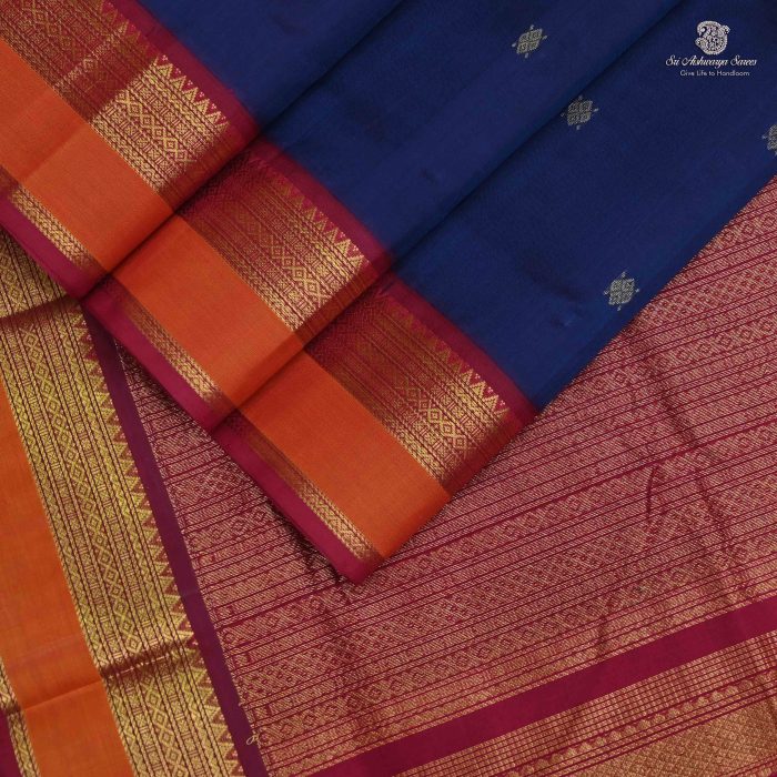 Silk Cotton Sarees Butta – Navy Blue SAS0034201 - Image 3