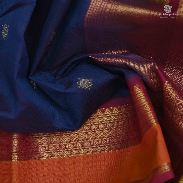 Silk Cotton Sarees Butta – Navy Blue SAS0034201 - Image 2