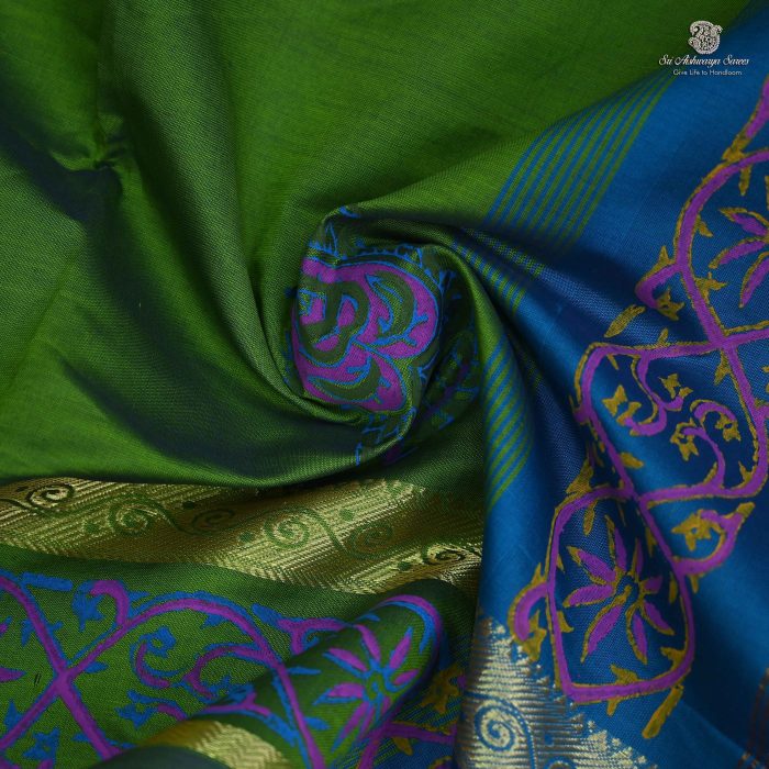 Semi Silk Cotton Printed Sarees –Turquoise Green SASPC34296 - Image 2