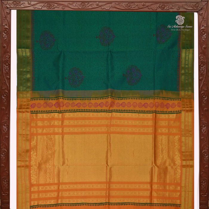 Semi Silk Cotton Printed Sarees –Peacock Green SASPC34302 - Image 3
