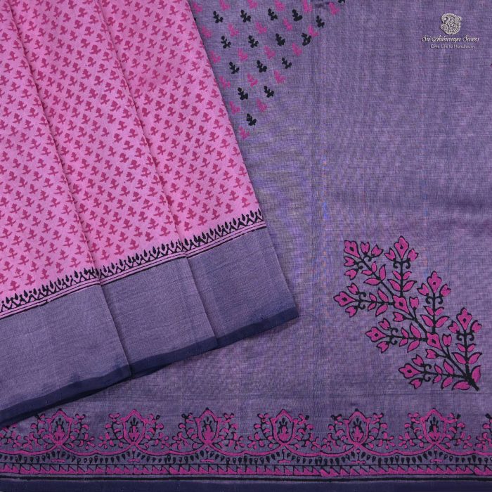 Silk Cotton Saree Printed –  Light Pink SASSC34316 - Image 1