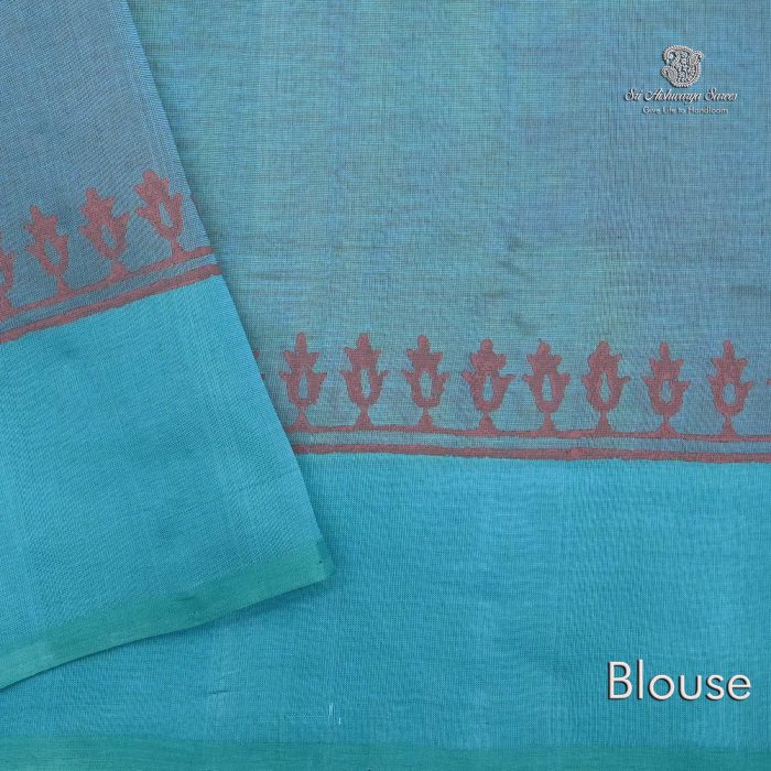 Silk Cotton Saree Printed –  Turquoise Blue SASSC34317 - Image 4