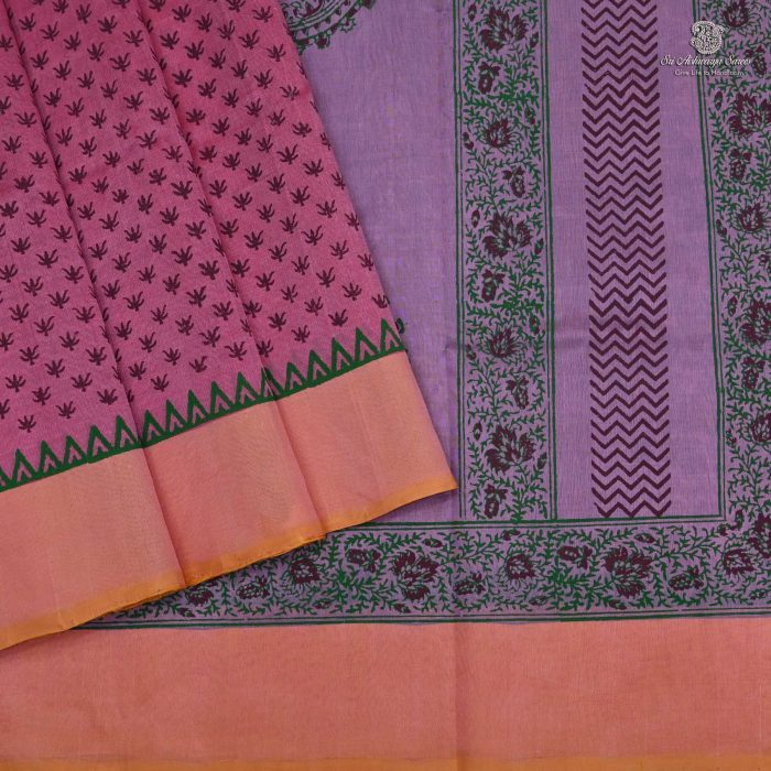 Silk Cotton Saree Printed –  Onion Pink SASSC34318 - Image 1