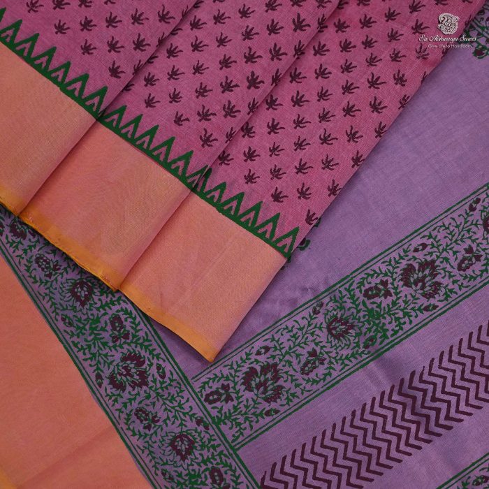 Silk Cotton Saree Printed –  Onion Pink SASSC34318 - Image 3