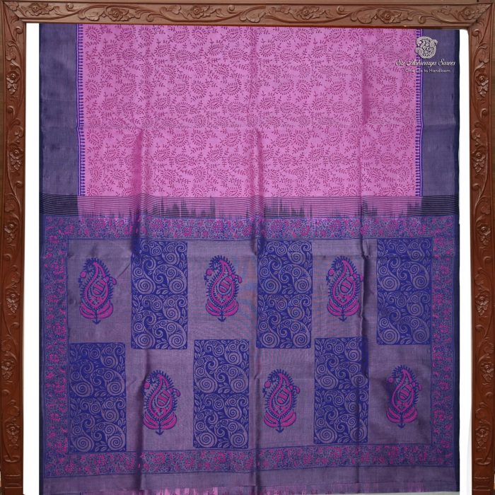 Silk Cotton Saree Printed –  Lotus Pink SASSC34319 - Image 5