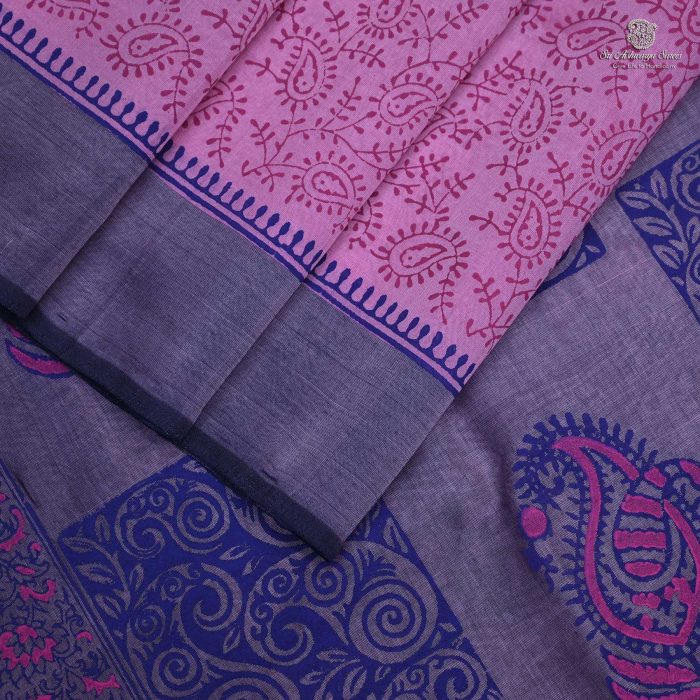 Silk Cotton Saree Printed –  Lotus Pink SASSC34319 - Image 3