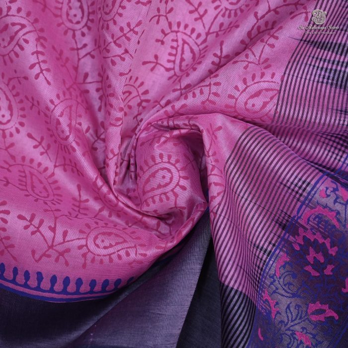 Silk Cotton Saree Printed –  Lotus Pink SASSC34319 - Image 2