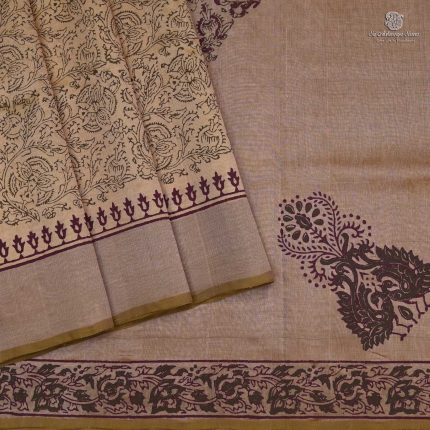 Silk Cotton Saree Printed –  Light Yellow SASSC34321