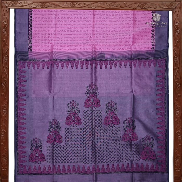 Silk Cotton Saree Printed –  Light Pink SASSC34322 - Image 5