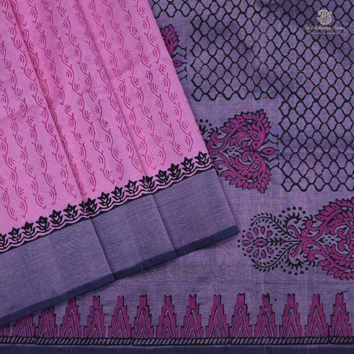 Silk Cotton Saree Printed –  Light Pink SASSC34322 - Image 1