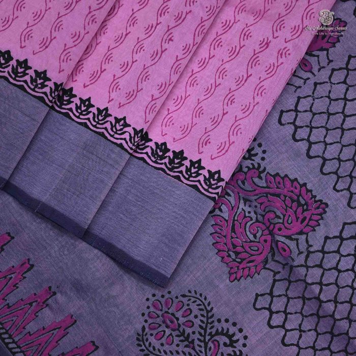 Silk Cotton Saree Printed –  Light Pink SASSC34322 - Image 3