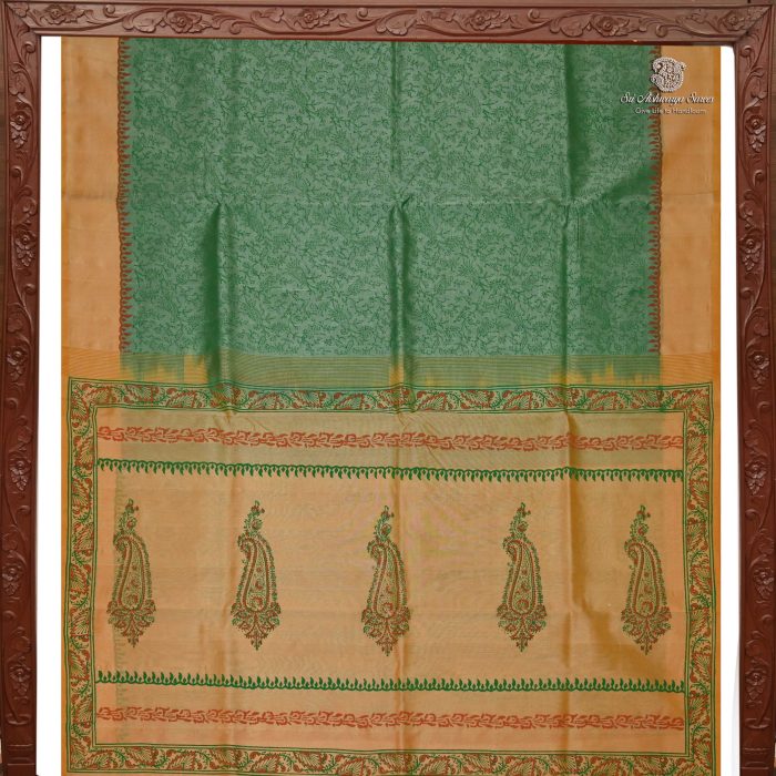 Silk Cotton Saree Printed –  Grass Green SASSC34326 - Image 5