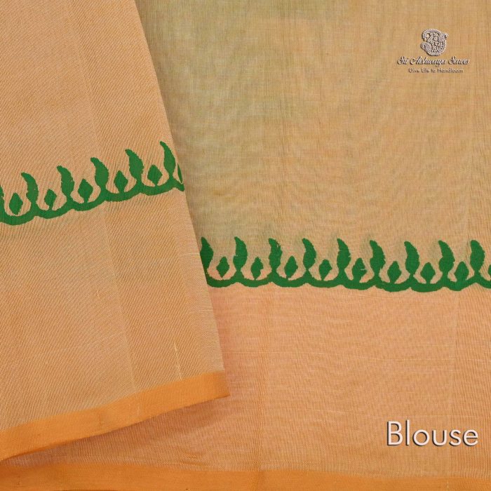 Silk Cotton Saree Printed –  Grass Green SASSC34326 - Image 4