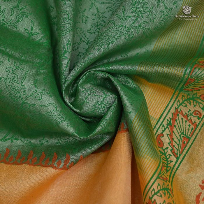 Silk Cotton Saree Printed –  Grass Green SASSC34326 - Image 2