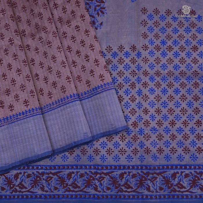 Silk Cotton Saree Printed –  Light Brown SASSC34327 - Image 1