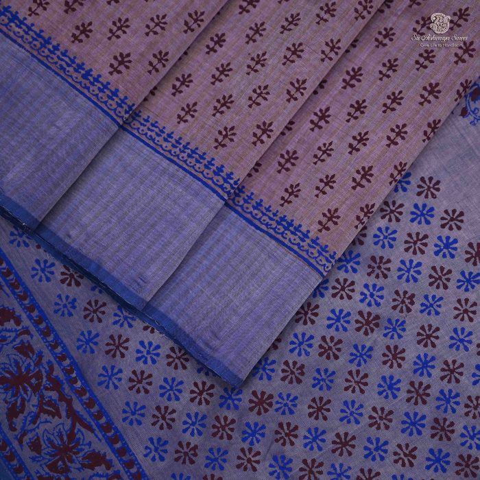 Silk Cotton Saree Printed –  Light Brown SASSC34327 - Image 3