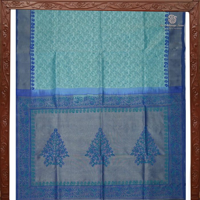 Silk Cotton Saree Printed –  Sea Blue SASSC34328 - Image 5