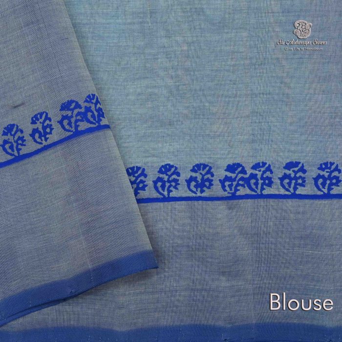 Silk Cotton Saree Printed –  Sea Blue SASSC34328 - Image 4