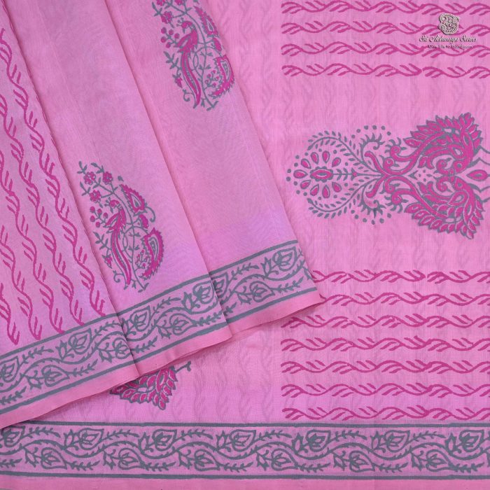 Silk Cotton Saree Printed –  Light Pink SASSC34331 - Image 1