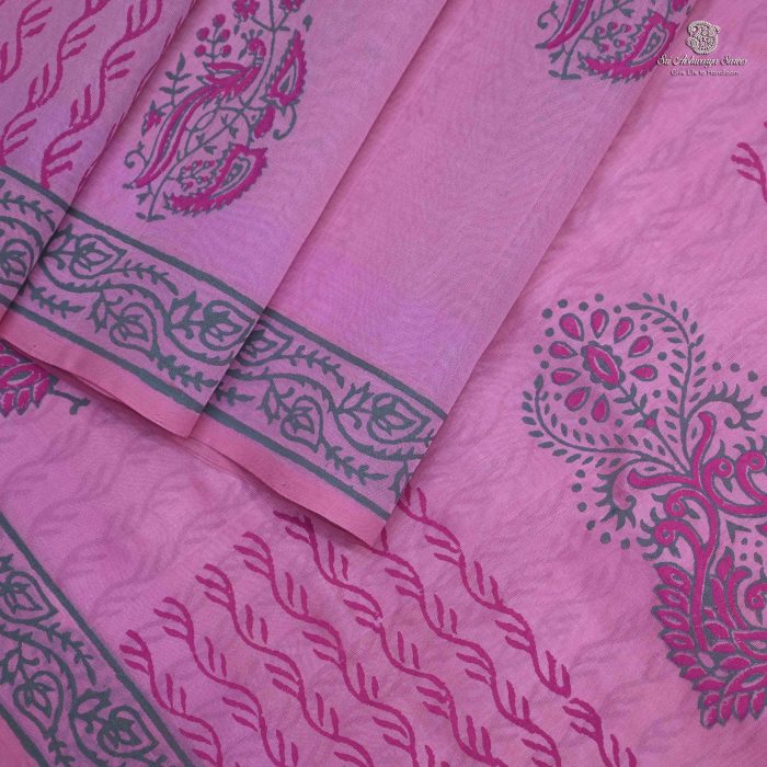 Silk Cotton Saree Printed –  Light Pink SASSC34331 - Image 3