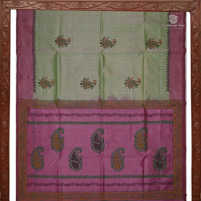 Silk Cotton Saree Printed –  Pista Green SASSC34332 - Image 5