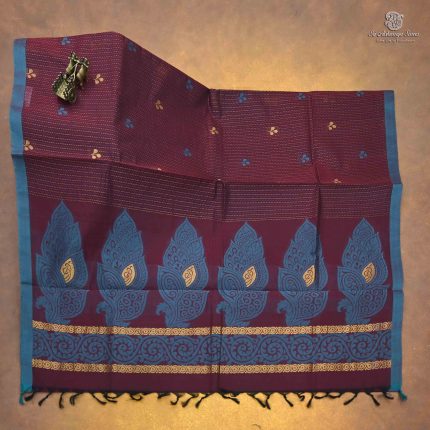 Rich Cotton Saree - Maroonish Brown SASC34945
