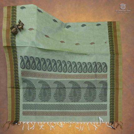Rich Cotton Saree - Moss Green Beige SASC34958
