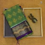 Kora Silk Cotton Sarees - Moss Green SAS35105 - Image 6