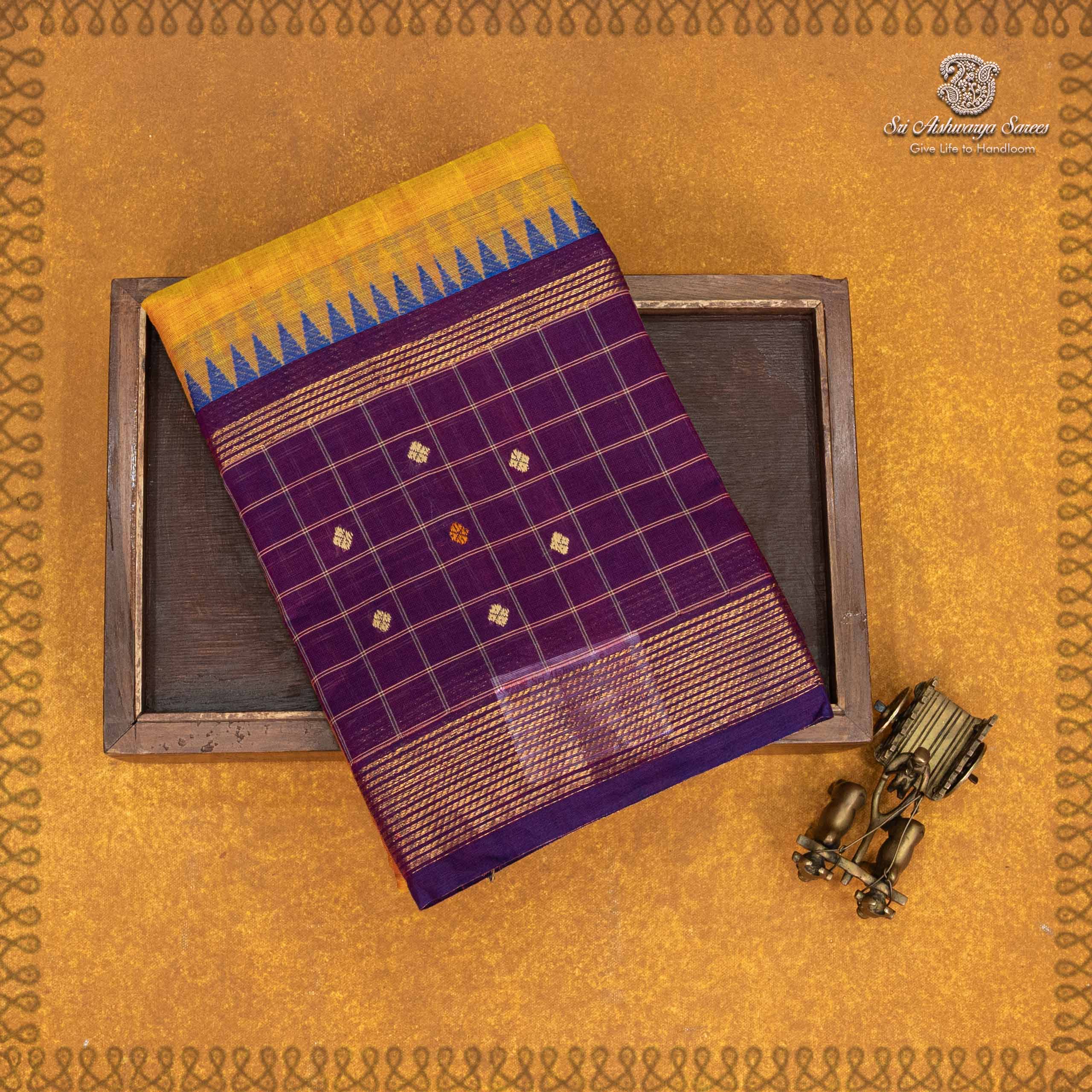 35457 Kanchi Cotton Saree - Dual shade Yellow SASC35457 - Image 1