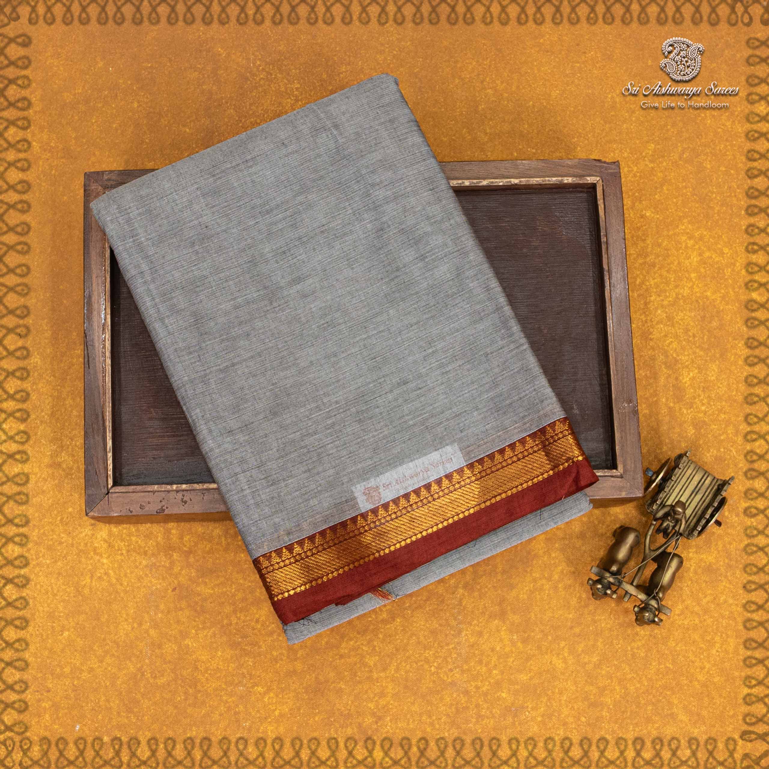 35459 Kanchi Cotton Saree - Light Grey SASC35459 - Image 1