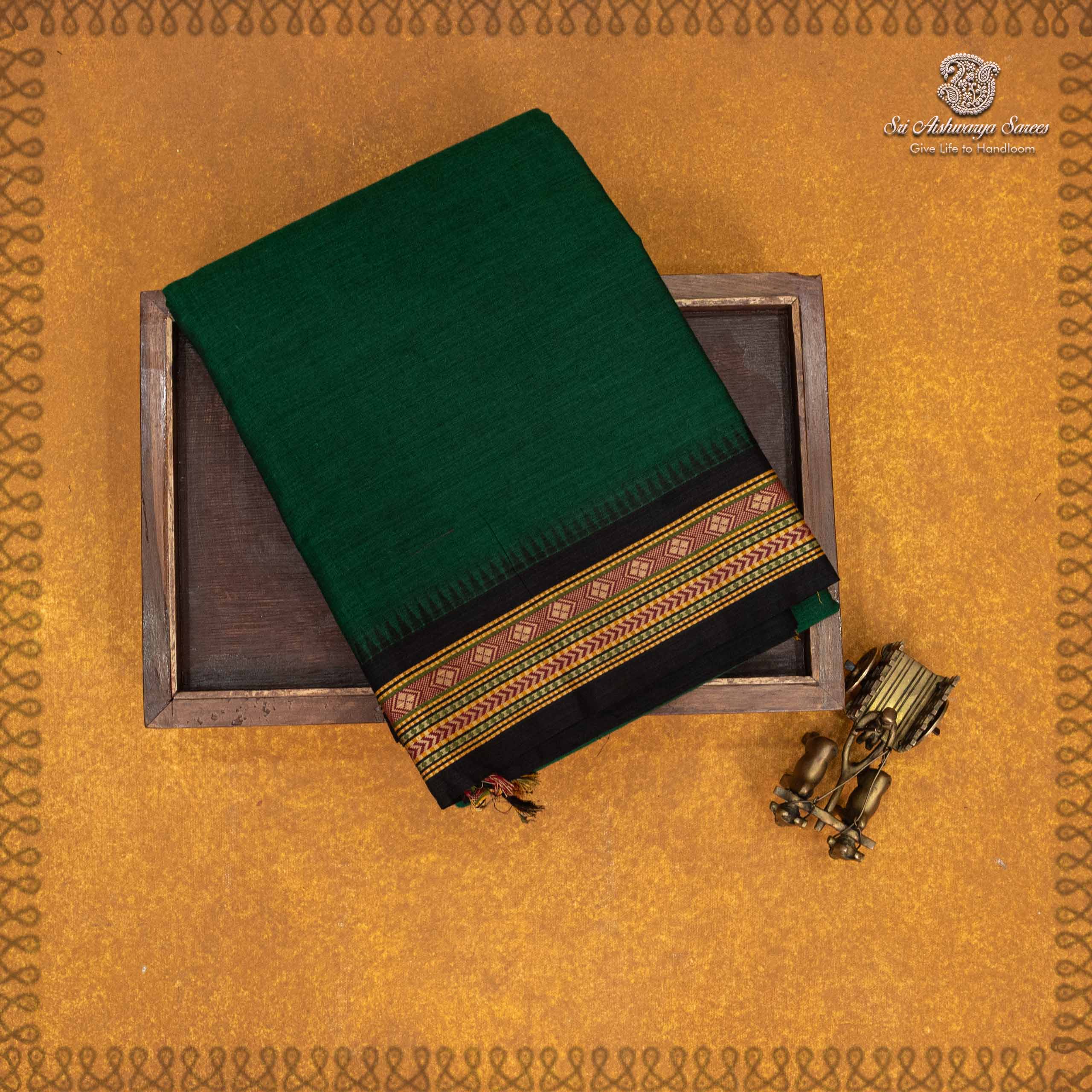 35472 Kanchi Cotton Saree - Dark Green SASC35472 - Image 1