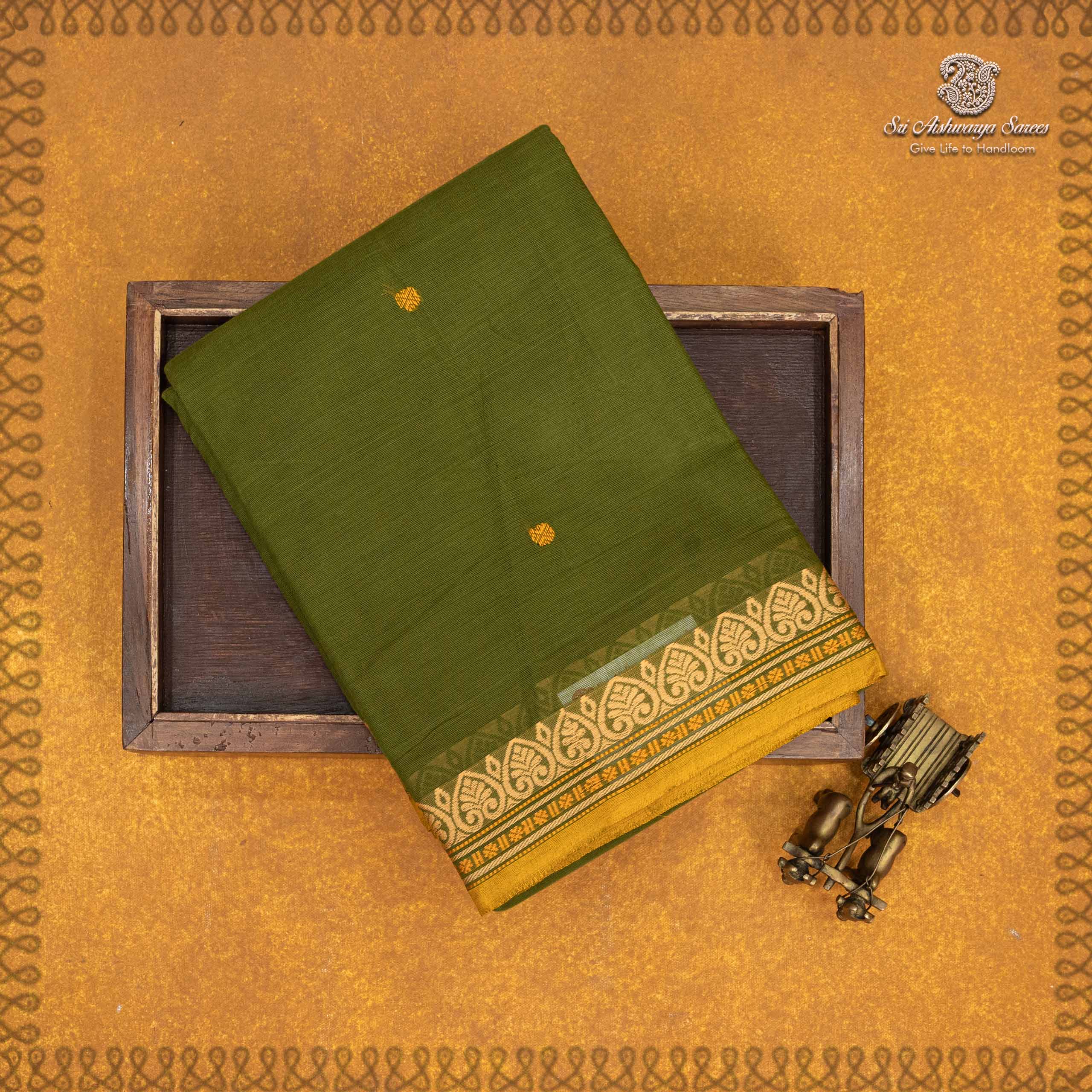 35477 Kanchi Cotton Saree - Army Green SASC35477 - Image 1