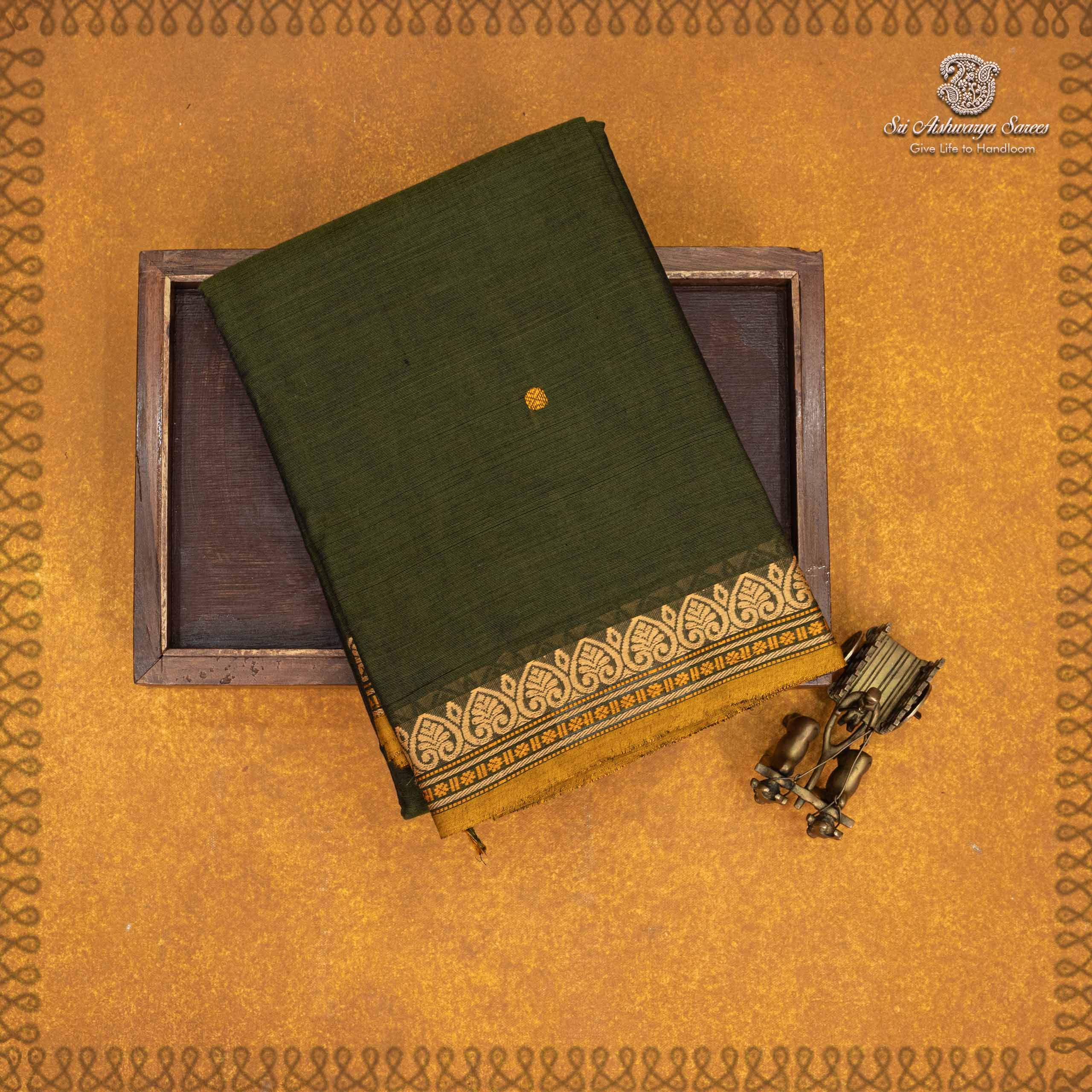 35481 Kanchi Cotton Saree - Thatch Green SASC35481 - Image 1