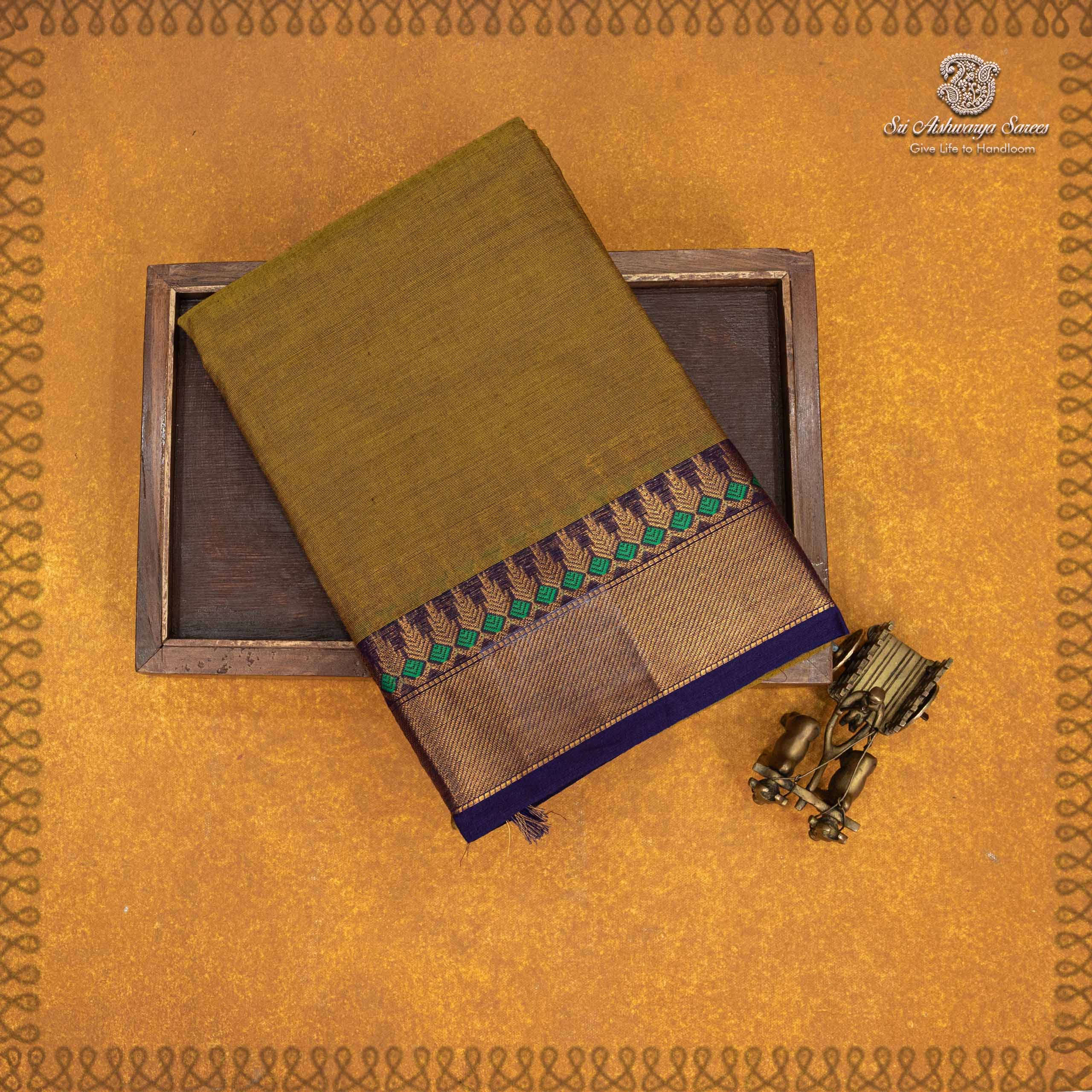 35487 Kanchi Cotton Saree - Mehandi Green SASC35487 - Image 1