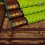 Silk Cotton Sarees Korvai – Green and Yellow Checks SAS0035652 - Image 3