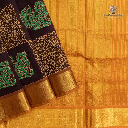 Silk Cotton Printed Sarees – Dark Brown SASSC0035712