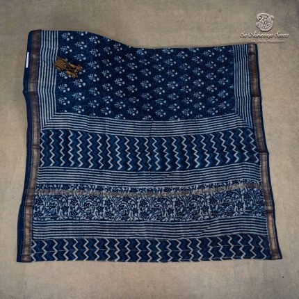 Pure Maheshwari Silk Sarees - Indigo Blue SASMS35959
