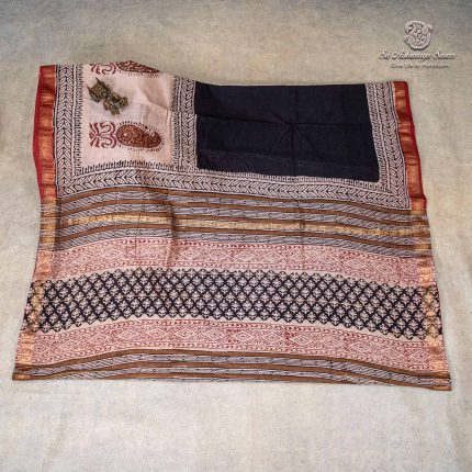 Pure Maheshwari Silk Sarees - Black SASMS36185